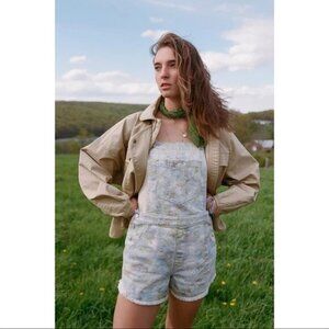 EUC Anthropologie Pilcro Cut off Short Overall Romper Watercolor Blue Size 26